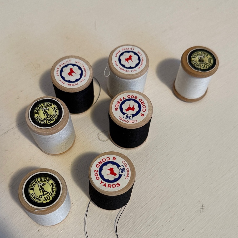 Coats & Clark Black and White Thread Spools vintage excelsior cotton